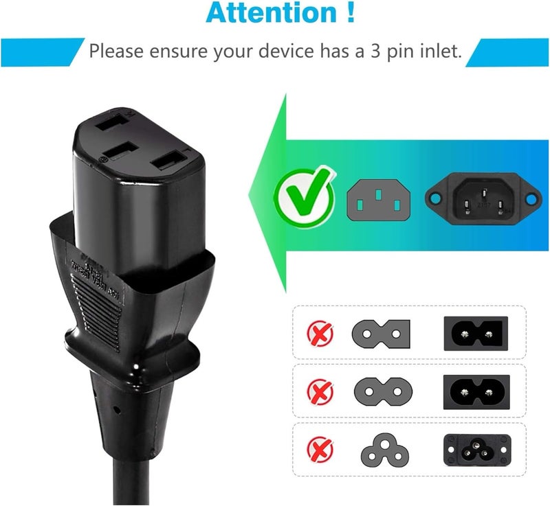 Foxtec Standard 5ft (1.5m) 10 Amps 250 Volts Black 3 Prong AC Power Cord Cable for Electronics, TV, Computer, Printer, Radio, Monitor, Samsung, Dell, Vizio, LG, Asus, Laptop and More - Image 2